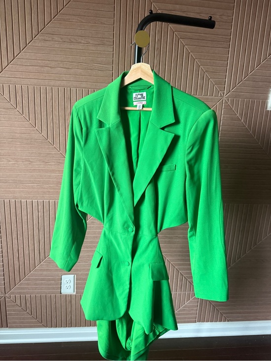 Future Collective Jackets & Blazers - Future Collective Bright Green Tailored Blazer with Flared Hem